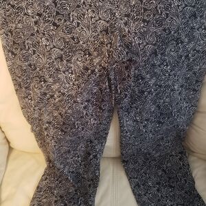Anne Klein Navy and White Paisley Trousers